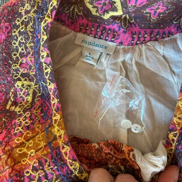 NWOT Sundance Bohemian Paisley Print Dress Tasseled - Picture 5 of 5